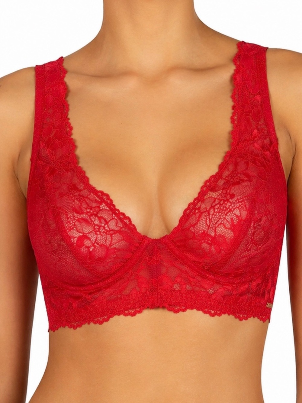 Dorina Red Lace Bralette L Wireless Sheer Hook Back NWT